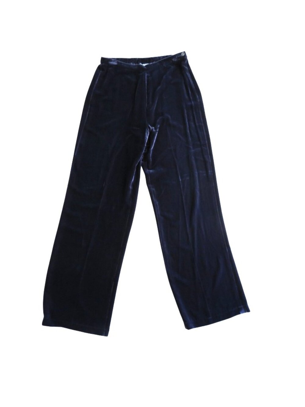 Soft Surroundings Womens Purple Wide-Leg Velvet Pants M Elastic Waist Button Zip